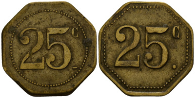 Франция 25 сантимов XIX-XX век ресторанный жетон латунь 4166-452