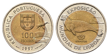Португалия 100 эскудо 1997 Лиссабон ЭКСПО, 1998 KM 693 биметалл UNC 4678-831