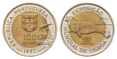 Португалия 100 эскудо 1997 Лиссабон ЭКСПО, 1998 KM 693 биметалл UNC 4678-831