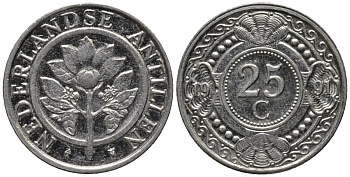 Нидерландские Антилы 25 центов 1991 Беатрикс (1980-2013) KM 35 никелированная сталь 4576-1233