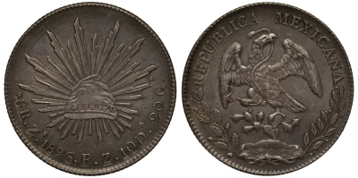 Мексика 8 реалов 1896 Zs KM 377.13 серебро  aUNC 00-901-52