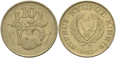 Кипр 10 центов 1983 KM 56.1 никель латунь 4141-1127