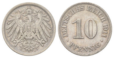 Германия 10 пфеннигов 1911 A KM 12, J. 13 медно-никель 4701-1122