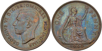 Великобритания 1 пенни 1940 Георг VI (1936-1952) KM 845, Spink 4114 бронза 4149-744