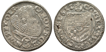 Силезия, Мюнстерберг, Олесница грошен (3 крейцера) 1612 Карл II серебро 413-921