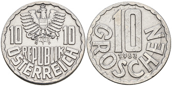 Австрия 10 грошей 1963  KM 2878 алюминий    4152-1127