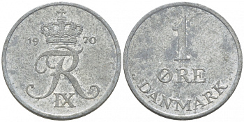ДАНИЯ 1 ЭРЕ 1970 С; S, ФРЕДЕРИК IX (1947-1972) КМ 839.2 цинк 3309-115