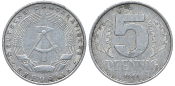 ГДР 5 пфеннигов 1968 A KM 9.1 алюминий 62-224