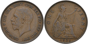 Великобритания 1 пенни 1931 Георг V (1910 - 1936) KM 838 бронза 4144-842