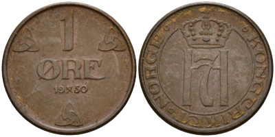 Норвегия 1 эре 1950 Хокон VII (1905-1957) KM 367 бронза 4152-447