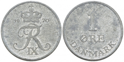ДАНИЯ 1 ЭРЕ 1970 С; S, ФРЕДЕРИК IX (1947-1972) КМ 839.2 цинк 3309-115