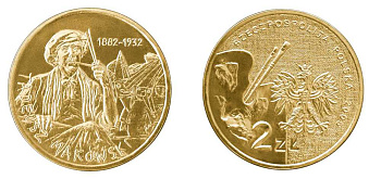 Польша 2 злотых 2005 MW, серия польские художники, Тадеуш Маковский (1882-1932) KM 541, Parchimowicz 961 латунь UNC 603-932