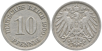 Германия 10 пфеннигов 1900 A KM 12, J. 13 медно-никель 100-927