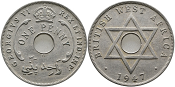 Британская Западная Африка 1 пенни 1947 Георг VI (1937-1952) KM 19 медно-никель 1523-542