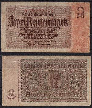 Германия 2 рентенмарка 1937 Берлин, сухой штамп бумага 8518-51-1-2