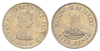 Джерси 5 пенсов 1984 башня Сеймур, Елизавета II (1952-2022) KM 56.1 медно-никель aUNC 4652-545
