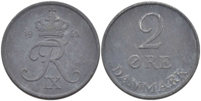 ДАНИЯ 2 ЭРЕ 1962 C; S, ФРЕДЕРИК IX (1947-1972) KM 840.2 цинк 67-326