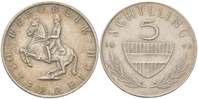 Австрия 5 шиллингов 1970 KM 2889a медно-никель 4142-1133