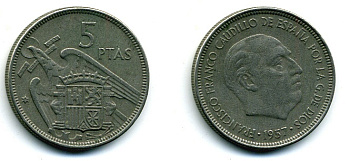 ИСПАНИЯ 5 ПЕСЕТ 1957 56-1047