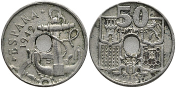 Испания 50 сентимо 1949 Франсиско Франко (1939-1975) KM 777 медно-никель 4171-431