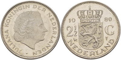 Нидерланды 2 1/2 гульдена 1980 Юлиана (1948-1980) KM 191 никель 38-144