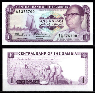 Гамбия 1 даласи ND (1972-1986) Pick 4 g бумага UNC (пресс) 7214-30-2-2
