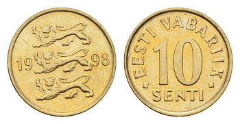 Эстония 10 сентов 1998 KM 22 латунь UNC 4689-636