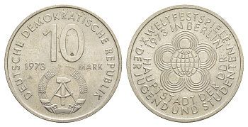 ГДР 10 марок 1973 A, фестиваль молодежи и студентов 1973 года в Берлине KM 44, J. 1545 медно-никель    4634-216