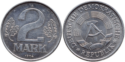 ГДР 2 МАРКИ 1974 А KM 48 алюминий UNC 59-116