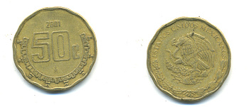 Мексика 50 сентаво 2001 KM 549 алюминиевая бронза 176-1222