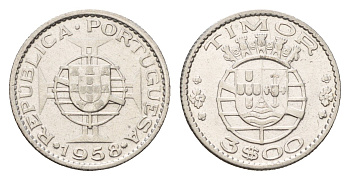 Португальский Тимор 3 эскудо 1958 год-тип KM 14 серебро 4669-767