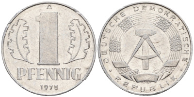 ГДР 1 пфеннииг 1975 A KM 8.1 алюминий 4596-549