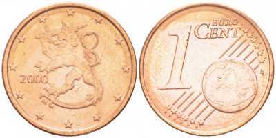 ФИНЛЯНДИЯ 1 ЕВРОЦЕНТ 2000 KM 98 сталь плакированная медью UNC 3457-1156