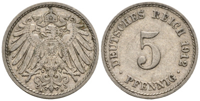Германия 5 пфеннигов 1912 A, KM 11, J. 12 медно-никель 220-642