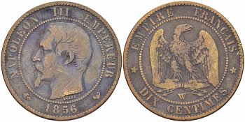 ФРАНЦИЯ 10 САНТИМОВ 1856 W, НАПОЛЕОН III (1852-1870) KM 771.7, LE FRANC 133.38 бронза 38-1234