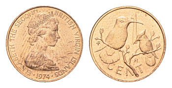 Британские Виргинские острова 1 цент 1974 KM 1 бронза BU 4668-725