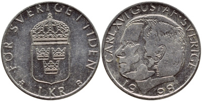 Швеция 1 крона 1998 Карл XVI Густав (1973- ) KM 852a медно-никель 4622-351