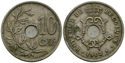 Бельгия 10 сантимов 1902 Belgique KM 48 медно-никель 4172-715