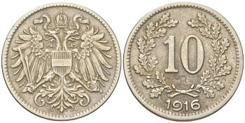 Австрия 10 геллеров 1916 Франц Иосиф I (1848-1916) KM 2825 медь цинк никель 4613-1161