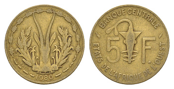 Западная Африка (BCEAO) 5 франков 1980 KM 2a медь алюминий никель 4655-814