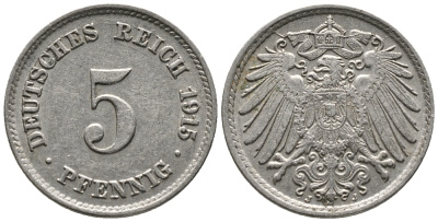 Германия 5 пфеннигов 1915 J KM 11, J. 12 медно-никель 39-816