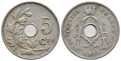 Бельгия 5 сантимов 1928 Belgie KM 67 медно-никель    4608-664