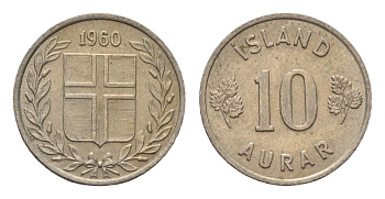 Исландия 10 эйре 1960 KM 10 медно-никель aUNC 4690-662