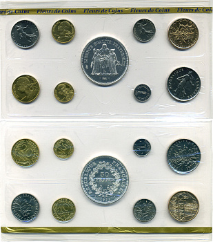 Франция набор из 9 монет 1977 официальный набор, в запайке и коробке, с сертификатом, FDS SETS KM SS14 серебро UNC 1-4-2-09