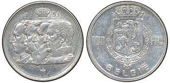 Бельгия 100 франков 1951 Belgie, королевская династия KM 139.1 серебро 4178-1225