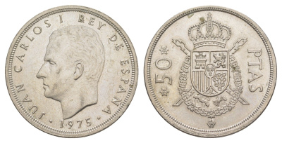 Испания 50 песет 1975 (80) M, Хуан Карлос I (1975-2014) KM 809 медно-никель UNC 4645-821