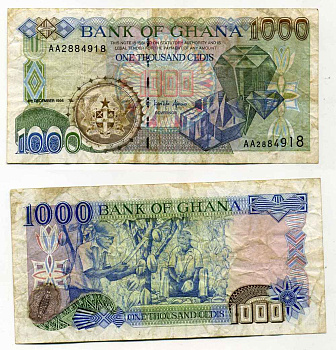 Гана 1000 седи 1996 алмазы, сбор урожая какао Pick 32a бумага 8589-20-2-2