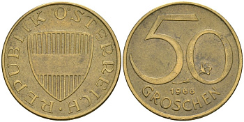 Австрия 50 грошей 1966 KM 2885 алюминиевая бронза 4576-1034
