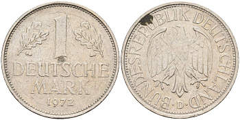 ФРГ 1 марка 1972 D KM 110, J. 385 медно-никель 4177-1122