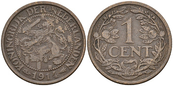 Нидерланды  1 цент 1914 KM 152 бронза 4174-267